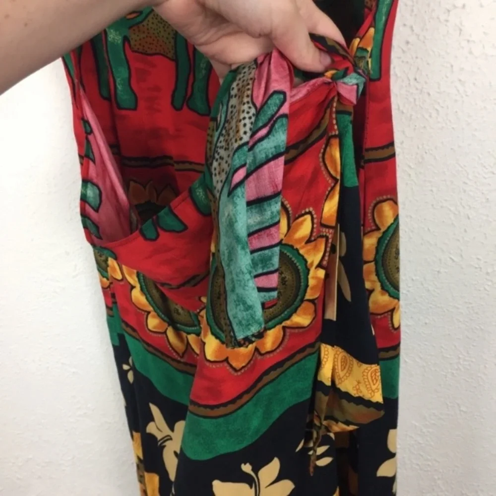 Vintage African inspired faux wrap rayon maxi dress size 8 African safari